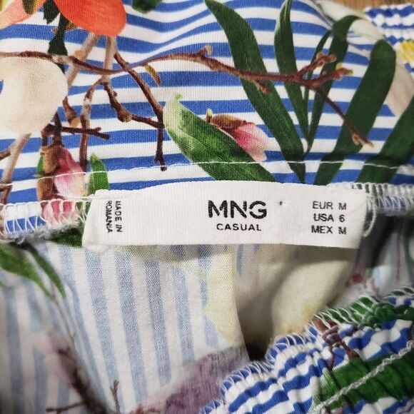 MNG by Mango Floral Stripe Bow Back Off Shoulder Top Size 6 - Picture 15 of 16